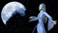 Elf woman in a magical night sky background - 3D rendering
