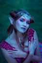 Elf woman in violet dress Royalty Free Stock Photo