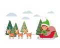 Elf woman with sleigh and reindeer sleigh avatar chatacter
