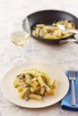 Elicoidale pasta with artichokes and green beans Royalty Free Stock Photo