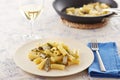 Elicoidale pasta with artichokes and green beans Royalty Free Stock Photo