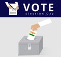 Eligible voter or constituency in locked ballot box for general election day in India, hand of the Indian man dropped the card int