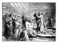 Elijah Praying to God to Set Fire to His Altar in Front of the Prophets of Baal vintage illustration