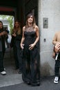 Elisabetta Canalis before Alberta Ferretti fashion show, Milan Fashion Week street style