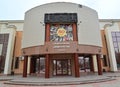 ELISTA, RUSSIA. Entrance to the building of National drama theater of Baatr Basangov. The Russian text - National drama theater Royalty Free Stock Photo