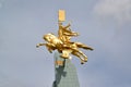 ELISTA, RUSSIA. A sculpture `The gold rider` against the background of the sky