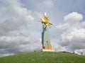 ELISTA, RUSSIA. View of a monument `The gold rider` in the spring afternoon