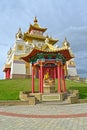 ELISTA, RUSSIA. A gazebo with a statue of the great teacher Nagarjun in a gazebo on the territory of the Golden Monastery of Budd