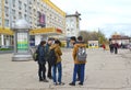 ELISTA, RUSSIA. The group of seniors stands near Elista hotel. Kalmykia