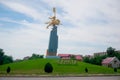 Elista, Russia - June 14, 2020: Monument of the Golden Horseman at the entrance to the city