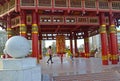 ELISTA, RUSSIA. People about a prayer wheel with a mantra of Ohms of Manya Padme Hum. Pagoda of Seven Days Royalty Free Stock Photo