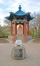 ELISTA, RUSSIA. A rotunda arbor with Buddha Shakyamuni and a memorable sign