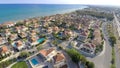 Elite cottage houses along Cyprus coastline, aerial view of beautiful seascape Royalty Free Stock Photo