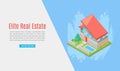 Elite house or cottage for rent or sale in flat building style vector illustration. Country house 3d isometric view