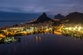Elite Lagoa district in Rio de Janeiro. Night view from drone