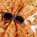 Elite Sunglasses in a modern fashionable frame on the background of the scarf