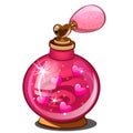 Elixir of love. Pink perfume bottle with hearts