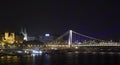Elizabeth bridge with laser rays in Budapest Royalty Free Stock Photo