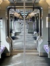 The Elizabeth Line. Internal image of an empty Elizabeth Line Train at Abbey Wood Station.