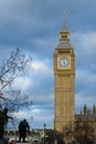 Elizabeth Tower at Houses of Parliament in London against moody sky