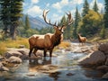 Ai Generated illustration Wildlife Concept of Elk Crossing