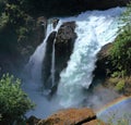 Elk Falls Provincial Park with Powerful Waterfall and Rainbow near Campbell River, Vancouver Island, British Columbia Royalty Free Stock Photo