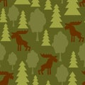 Elk in forest Military Pattern seamless. Deer and trees Soldierly and protective Background. Army fabric ornament Royalty Free Stock Photo