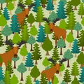 Elk in forest pattern seamless. Deer in forest trees background