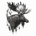 Elk head sketch graphic monochrome black-and-white drawing