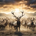 Ai Generated illustration Wildlife Concept of Elk Herd Royalty Free Stock Photo