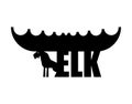 Elk lettering sign icon. Deer Large animal with branchy wide horns
