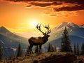 Ai Generated illustration Wildlife Concept of Elk Lookout Silhouette Royalty Free Stock Photo