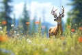 elk partially hidden by tall meadow wildflowers