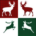 Elk, Reindeer silhouette. Christmas deer. Christmas deer on red plaid pattern. Vector Royalty Free Stock Photo
