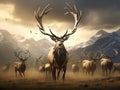 Ai Generated illustration Wildlife Concept of Elk wapiti bull antlers