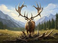 Ai Generated illustration Wildlife Concept of Elk wapiti bull antlers Royalty Free Stock Photo