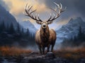 Ai Generated illustration Wildlife Concept of Elk wapiti bull antlers Royalty Free Stock Photo