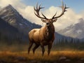 Ai Generated illustration Wildlife Concept of Elk wapiti bull antlers Royalty Free Stock Photo