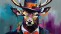Elk wearing a hat acrylic painting - Generative AI