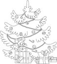 Cartoon Christmas tree coloring page. Coloring book. Happy new year. Vector illustration