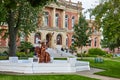 Elkhart County courthouse with bronze statue of Poseidon out front on summer day, law and order Royalty Free Stock Photo