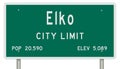 Elko road sign showing population and elevation