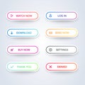 Different colorful button set on white background. Flat line gradient button collection. Vector web element Royalty Free Stock Photo