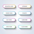 Vector illustration call to action buttons set. Button with colorful gradient. Royalty Free Stock Photo