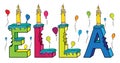 Ella female first name bitten colorful 3d lettering birthday cake with candles and balloons