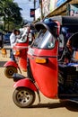 Ella, Sri Lanka - January 3, 2016: Tuk tuks in a row in Ella