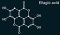 Ellagic acid, C14H6O8 molecule. It is natural phenol antioxidant, dietary supplement. Skeletal chemical formula on the dark blue