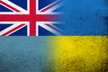 The Ellice Islands Tuvalu National flag with National flag of Ukraine. Grunge background Royalty Free Stock Photo