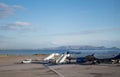 Ellinair plane loading cargo in heraklion crete preparing to depart