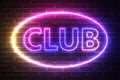 Ellipse Neon Light Frame with Club Sign. 3d Rendering Royalty Free Stock Photo